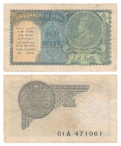 George V, Rupee 1, 2nd issue, 1935, signed J. W. Kelly, Prefix A (J&R 3.2.1B). About Very 