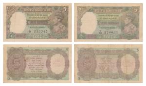 George VI, Rupees 5, 1st issue, 1944, signed C. D. Deshmukh, Prefix L and P (J&R 4.3.2). A