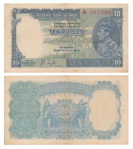 George VI, Rupees 10, 1st issue, 1938, signed J. B. Taylor (J&R 4.5.1). Very Fine.