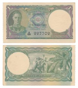 Ceylon, George VI, Rupee 1, 1946 (Pick 36). About Uncirculated.