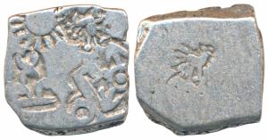 Archaic Punch Marked Coinage, Magadha Imperial, Silver Karshapana, 3.36g, obv. sun, six ar