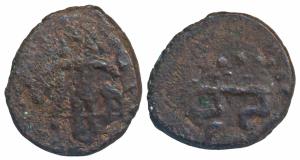 Later Kushanas, Kota Kula, Copper Unit, 4.39g, obv. Shiva standing facing with bull (Nandi