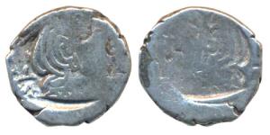 Western Kshatrapas, Silver Drachma, Error, obv. Brockage, nice Lakhi impression on rev. Ve