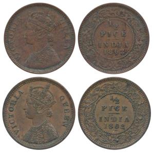 Victoria Queen, Copper ½ Pice, 1862, Calcutta Mint (Prid 711). Very Fine+ and About Extrem
