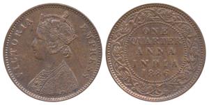 Victoria Empress, Copper ¼ Anna, 1886, Bombay Mint (Prid 641). Extremely Fine.