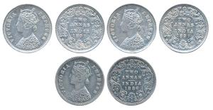 Victoria Empress, Silver 2 Annas, 1886, Bombay Mint, B / II / B Incuse (Prid 539); 1897 (2