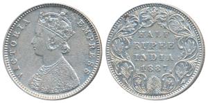 Victoria Empress, Silver ½ Rupee, 1887, Bombay Mint, A / II / B raised, (Prid 296). Very F