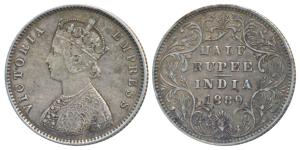 Victoria Empress, Silver ½ Rupee, 1889, Bombay Mint, A / II / B raised (Prid 299). Very Fi