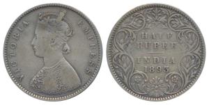Victoria Empress, Silver ½ Rupee, 1893, Bombay Mint, A / I / B incuse (Prid 303). Fine.