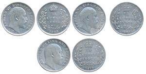 Edward VII, Silver ¼ Rupee (2), 1903 & 1904, Calcutta Mint (Prid 432, 433); 1910, Bombay M