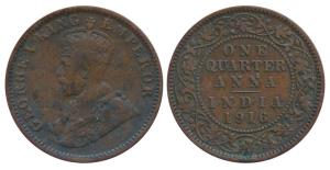 George V, Copper ¼ Anna, 1916, Calcutta Mint, (KM 512). Fine+.