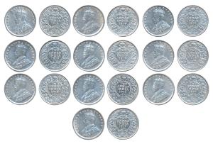 George V, Silver 2 Annas (10), 1913 & 1915, Bombay Mint; 1916 (3) & 1917 (5) Calcutta Mint