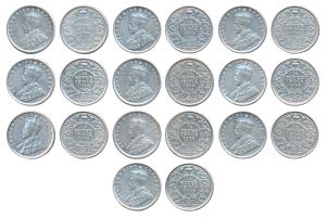 George V, Silver ¼ Rupee, 1936, Bombay Mint (7) and Calcutta Mint (3) (Prid 453 & 460). Cl