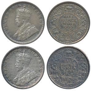 George V, Silver ½ Rupee (2), 1933, Calcutta Mint (Prid 333); 1934, Calcutta Mint, (Prid 3