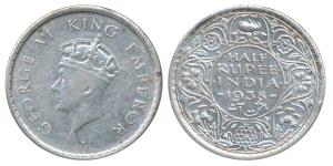 George VI, Silver ½ Rupee, 1938, Bombay Mint, A / I / dot (Prid 351). Very Fine+.