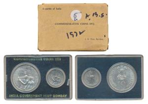 1972 Uncirculated Set, 25th Anniversary of Indian Independence, set of 2, 50 Paise and Rup