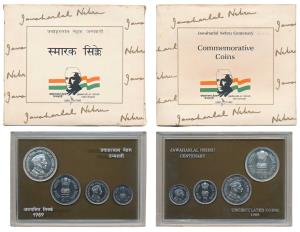 1989 Proof Set, Jawaharlal Nehru Centenary, set of 4, Rupee 1 to 100. In immaculate condit