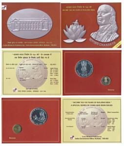 2010 Uncirculated Set, Income Tax 150 years of building India, Chanakya, set of 2, Rupees 