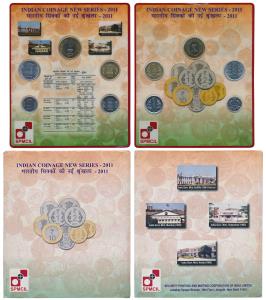 2011 Uncirculated Set, Indian Coinage new Series, set of 5, 50 Paise to 10 Rupees. In imma