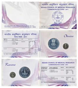 2011 Uncirculated Set, Indian Council of Medical Research, set of 2, Rupees 5 and 100. In 