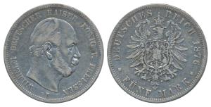 German States, Prussia, Wilhelm I, Silver 5 Mark, 27.77g, 1876B (KM 503). Very Fine.