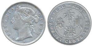 Hong Kong, Victoria Queen, Silver 20 Cents, 5.43g, 1883 (KM 7). Very Fine+.