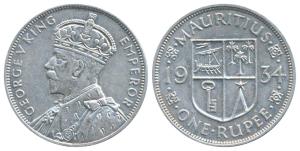 Mauritius, George V, Silver Rupee, 1934 (KM 17). Extremely Fine, Rare.