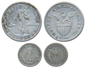 Philippines, Silver 50 and 10 Centavos, 10g and 2g, 1908 & 1919, U.S. Administration, 0.75