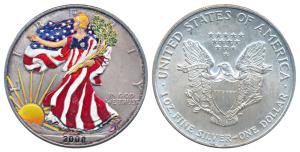 U156-138 United States of America, Silver Dollar, 31.1g, 2006, coloured coin, Walking Libe