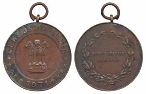 Government of India, Copper Medal, obv. Census of India, 1971; rev. Meritorious services w