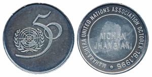 Maharashtra United Nations Associations Medal, Silver, 50g, Commemorating 50 years of UNO,