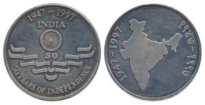 Modern, 50 Years of Independence 1947-1997, Silver Medallion, 50g, rev. map of India. Extr