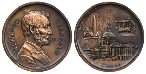 Abraham Lincoln, Copper Medal, Commemorating American democracy, obv. portrait of Lincoln;