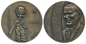 Charlie Chaplin, Large Copper Medal, commemorating Hollywood Cinema, obv. portrait of Chap