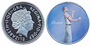 Freddie Mercury, Copper Nickel, obv. profile portrait of Elizabeth; rev. Freddie Mercury. 