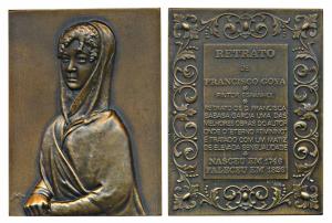 Fransisco Goya (1746-1828), Famous Spanish Painter, Bronze Plaque, obv, his famous paintin