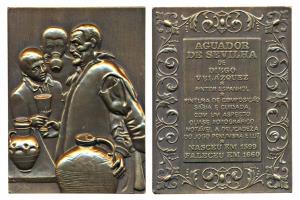 Diego Velasquez (1599-1660), Gilt Bronze Plaque, Famous Spanish Painter, obv. His famous p