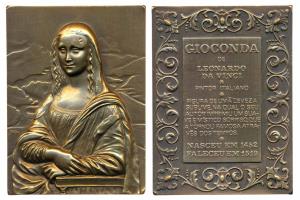 Leonardo da Vinci (1452-1519), Bronze Plaque, Famous Italian Painter, obv. His famous pain