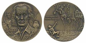Salvador Dali, Bronze Medallion, obv. portrait of Dali with date 1904; rev. his famous Nud