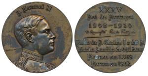 Indo Portuguese Monarchs, Bronze Medal, Manuel II (1908-10), rev. his life events. (ref. V