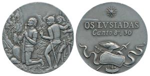 Vasco da Gama, White Metal Medal, obv. scene of Vasco Da Gama praying before war with his 