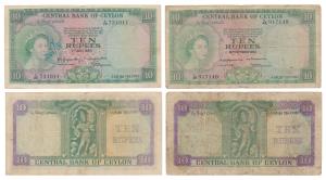 Ceylon, Elizabeth II, Rupees 10, 1953 & 1954 (Pick 55). Fine to Very Fine. (2)
