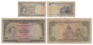 Ceylon, Elizabeth II, 1 Rupee & Rupees 100, 1954 highly desirable lowest & highest denomin