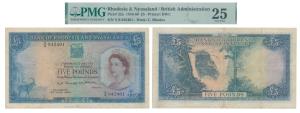 Rhodesia & Nyasaland, Elizabeth II, 5 Pounds, 1956-1960 (Pick 22a). Graded by PMG 25, Very