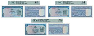 Rhodesia, 1 Dollar 1976-78 Complete Sub Pick set (Pick 34a, b, c). Graded by PMG 64 Choice