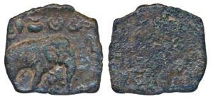 Pandya, Sangam Age (c. 1st century AD), Copper, 6.19g, obv. elephant standing right, conch