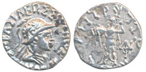 Indo-Greeks, Menander I (c. 160-145 BC), Silver Drachm, 2.36g, obv. helmeted bust of the k