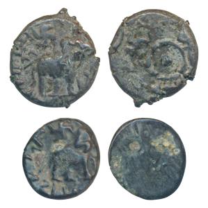 Feudatories of Satavahanas (100 AD), Copper Unit and ½, 3.15g & 1.83g, obv. Swastik above 
