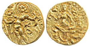 Guptas, Kumaragupta I (c. 414-455 AD), Gold Dinar, 8.29g, ‘Archer’ Type, obv. king nimbate