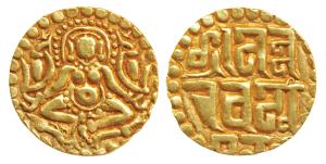 Paramaras of Malwa, Nara Varmana (1070-1086 AD), Gold 4 ½ Masha, 4.03g, obv. seated goddes